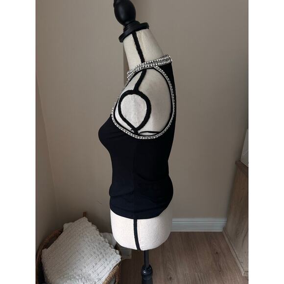 Generation Love Diane Black Sleeveless Razor Back Rhinestone Trim Top XS - Picture 6 of 8